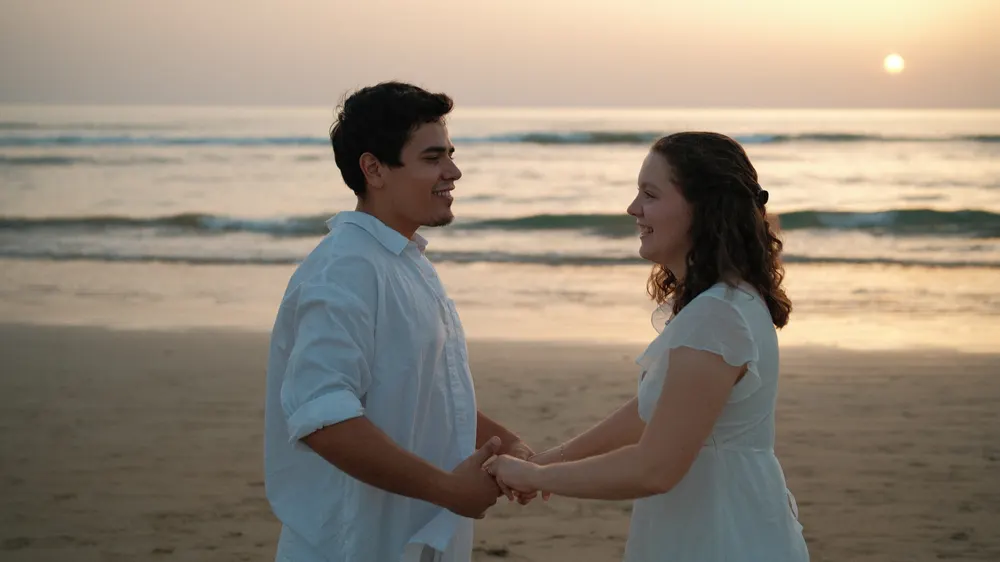 Couple dancing on the beach at sunset on the Costa de la Luz
